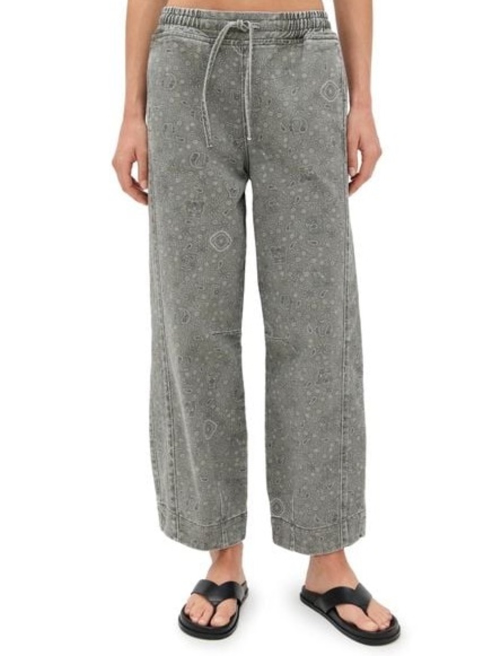 NWOT Damson Madder Felix Gray Paisley-Print Drawstring Barrel Jeans Sz-6